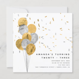 Convites Aniversário do Adulto Moderno Faux Dourado e Silve