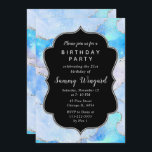 Convites Aniversário do Agitador do Oceano Azul e Silver<br><div class="desc">Este elegante e glamouroso convite de aniversário apresenta um fundo de mármore azul pastel com sotaques faux prateados. O texto combina o script manuscrito e as fontes sans serif modernas para um aspecto elegante e sofisticado. As sequências e a textura em apuros criam a mistura perfeita de chic e grunge....</div>