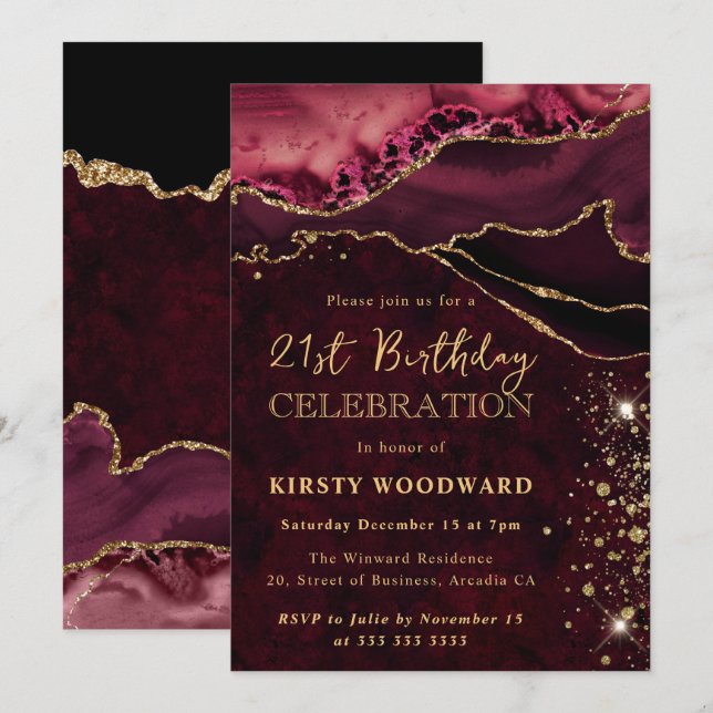 Convites Aniversário do Agitador Vermelho e Dourado (Frente/Verso)