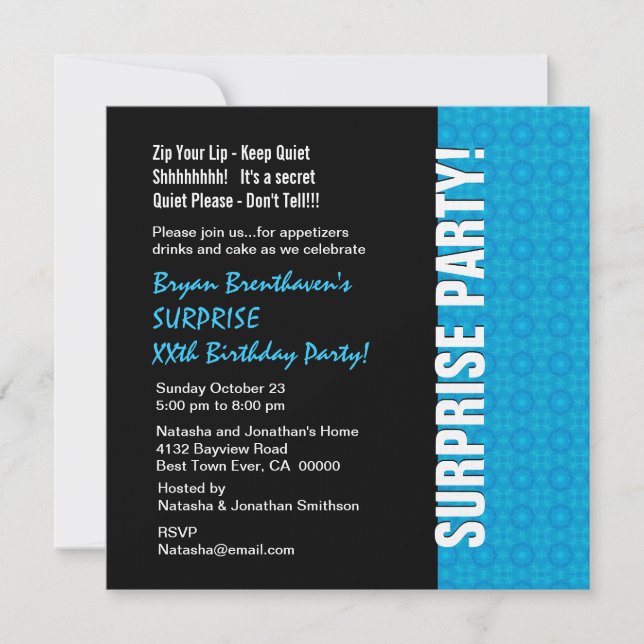 Convites Aniversário do Ano Surpreendente Azul Turquesa Mod (Frente)