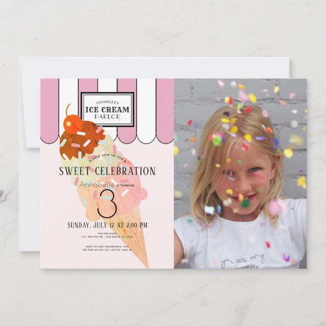Convites Aniversário do antigo salão de Sorvete Rosa-Rosa F (Frente)