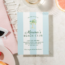 Convites Aniversário do Aqua Blue Cabana Stripes Palm Beach