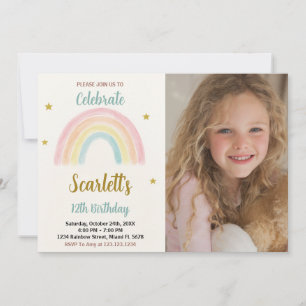Convites Aniversário do Arco-Íris Doce com fotografia
