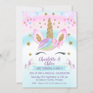Convites Aniversário do Articulação do Unicórn Arco-íris Do
