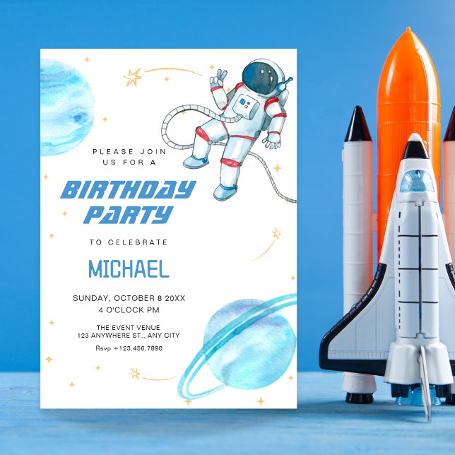 Convites Aniversário do astronauta do espaço azul (Criador carregado)