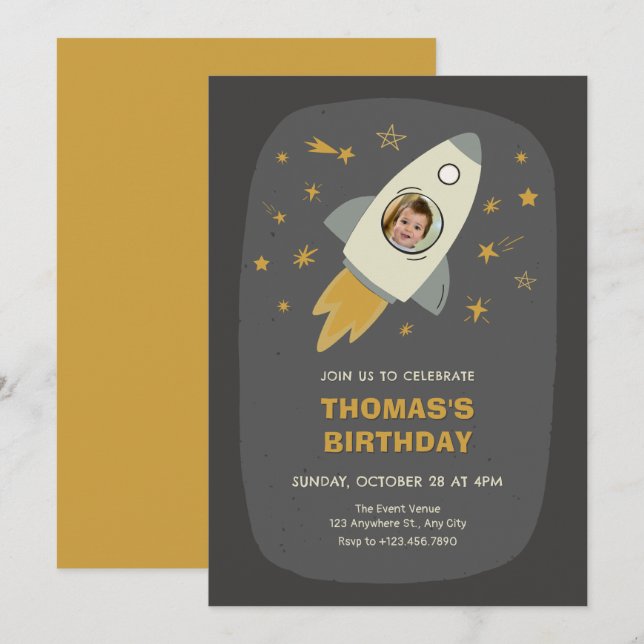 Convites Aniversário do astronauta espacial (Frente/Verso)