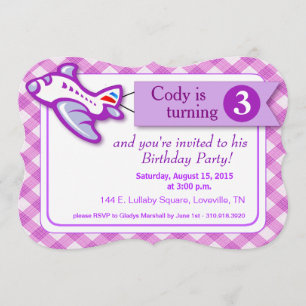 Convites Aniversário do Avião de Banner de Gingham  lavan