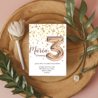 Convites Aniversário do Balão Confetti do Rosa Dourado Foil