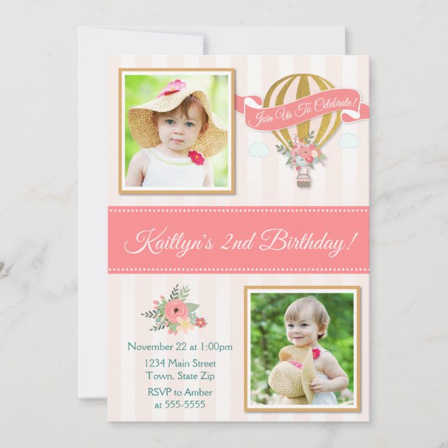 Convites Aniversário do Balão de Ar Quente, Para Cima e Par (Frente)