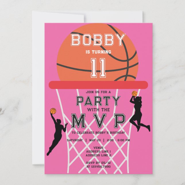Convites Aniversário do Basquete Esporte Jumpman Pink Mulhe (Frente)