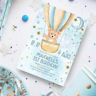 Convites Aniversário do Bear Boy do Balão de Ar Quente da A