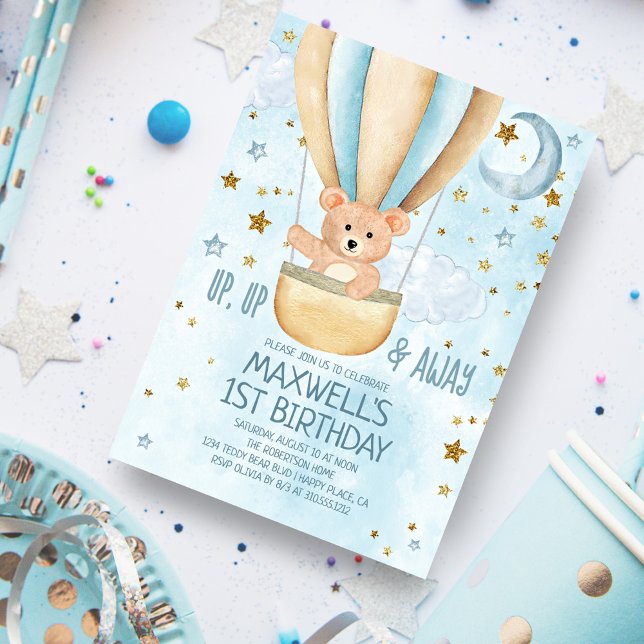 Convites Aniversário do Bear Boy do Balão de Ar Quente da A (Criador carregado)