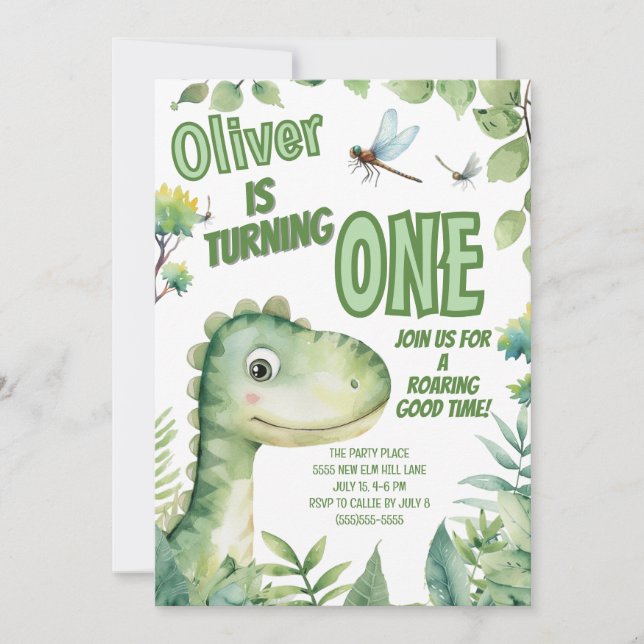 Convites Aniversário do Bebê Dinossauro: Tempo de Rugido  (Frente)