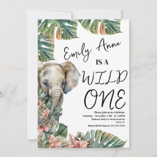 Convites Aniversário do Bebê Elefante Selvagem Aquarela Saf