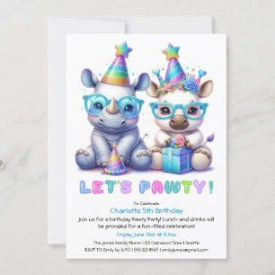 Convites Aniversário do Bebê Rino Adorável - Brilhante Azul