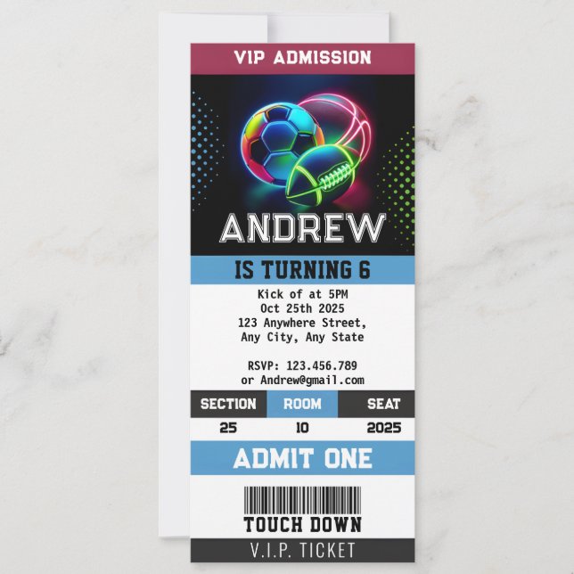 Convites Aniversário do Bilhete de Esporte Pessoal All Star (Frente)