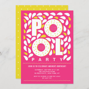 Convites Aniversário do Bloco de Festas de Piscina Rosa e A