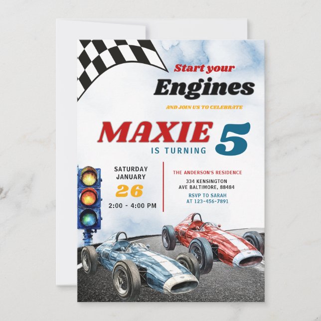 Convites Aniversário do Blue and Red Boy Race Sport Carros (Frente)