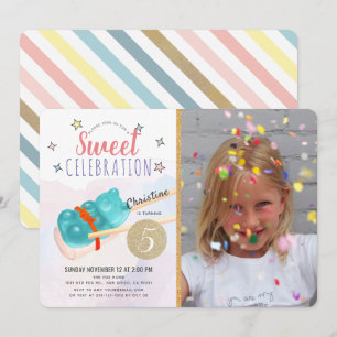 Convites Aniversário do Blue Gummy Bear Candy Sushi Girl