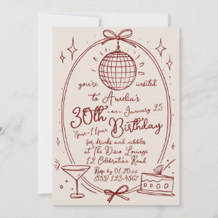 Convites Aniversário do Bola de Discoteca Desenhada à Mão