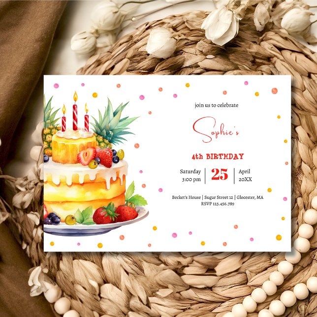 Convites aniversário do bolo de aniversário da Fruta (Criador carregado)