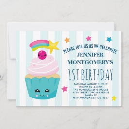 Convites Aniversário do Bolo de Canelinha com Rosto Kawaii
