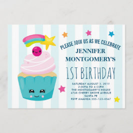 Convites Aniversário do Bolo de Canelinha com Rosto Kawaii