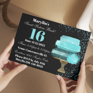 CONVITES ANIVERSÁRIO DO BOLO DE COR DE ÁGUA TURQUOISTA DOCE