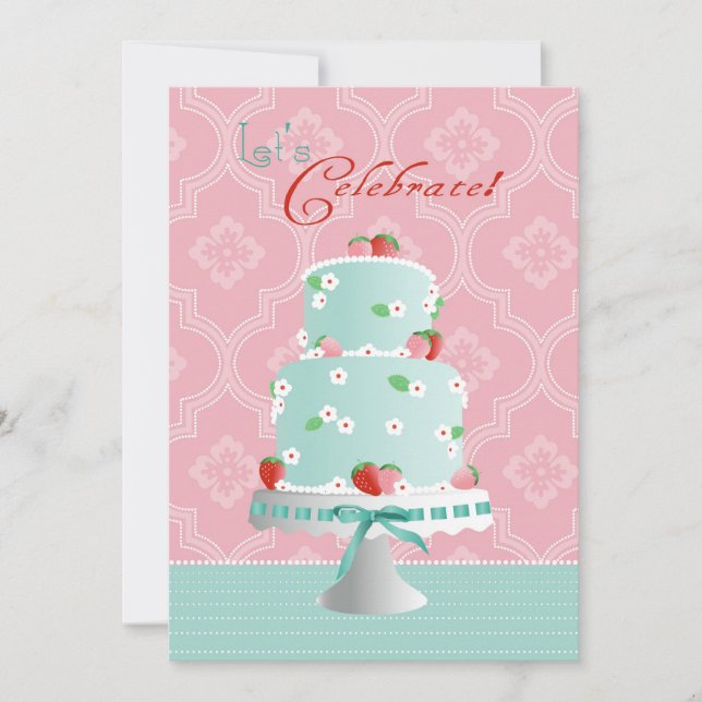 Convites Aniversário do Bolo de Morango (Frente)