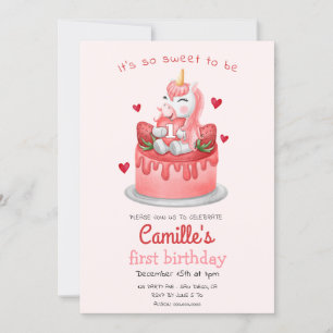 Convites Aniversário do bolo de morango da Unicorn
