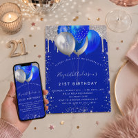 Aniversário do brilhante azul-prata pinga balões