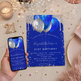 Convites Aniversário do brilhante azul-prata pinga balões