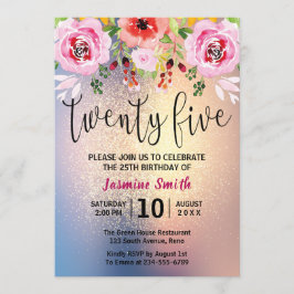 Convites Aniversário do brilho Dourado floral moderno 25o