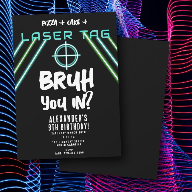 Convites Aniversário do Bruh Boy com Jogo de Laser Neon (Bruh Boy's Birthday Neon Laser Tag Invitation)
