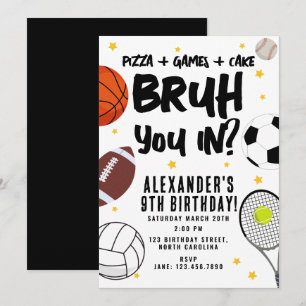 Convites Aniversário do Bruh Boy com Jogos Esportivos Adole