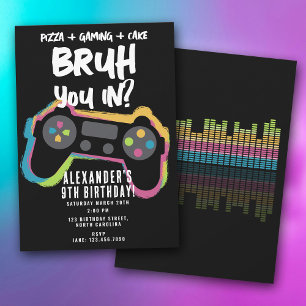 Convites Aniversário do Bruh Boy Neon Jogo Adolescente Joga