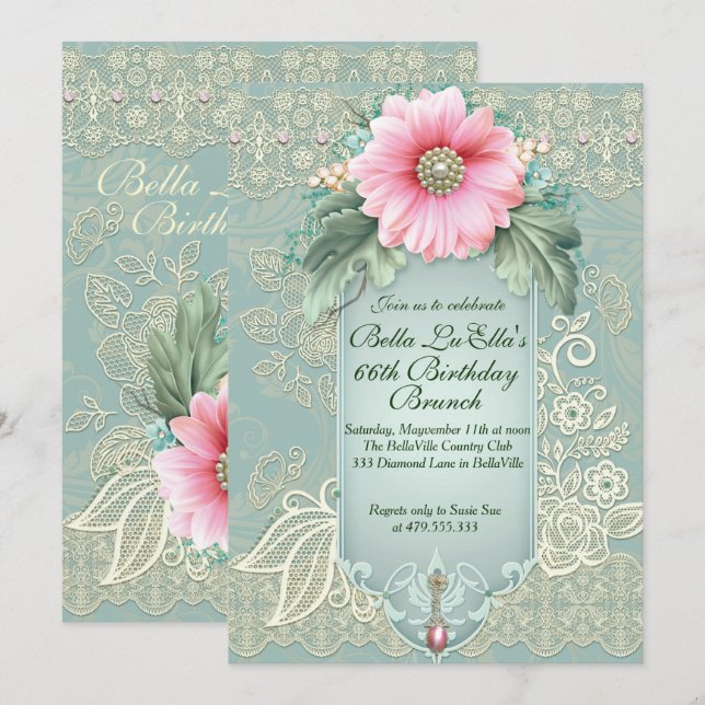 Convites Aniversário do Brunch Dia de as mães Luncheon Conv (Frente/Verso)