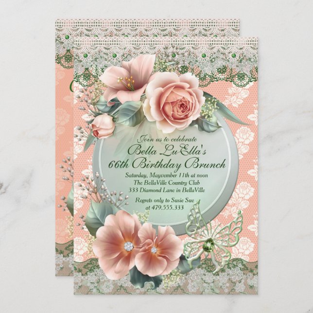 Convites Aniversário do Brunch Dia de as mães Luncheon Conv (Frente/Verso)