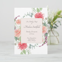 Convites Aniversário do Buquê Floral Elegante Watercolor