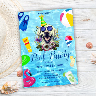 Convites Aniversário do Cachorro da Festa piscina