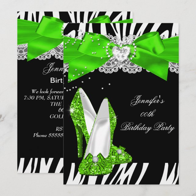 Convites Aniversário do Calçado de Altura Alta do Verde lim (Frente/Verso)