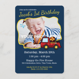 Convites Aniversário do Caminhão de Fogo com Foto
