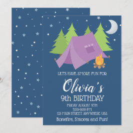 Convites Aniversário do Camping Roxo das Garotas