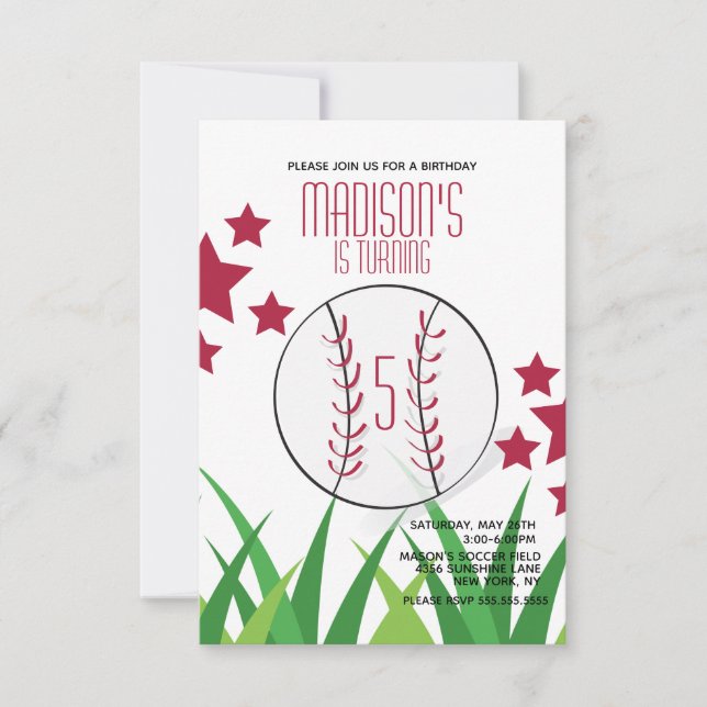 Convites Aniversário do Campo de Baseball estende qualquer  (Frente)
