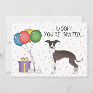 Convites Aniversário do Cão Galgo Italiano Seal e Branco