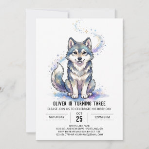 Convites Aniversário do Cão Husky Violeta