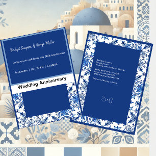 Convites Aniversário do Casamento Azul e Branco da Grécia e