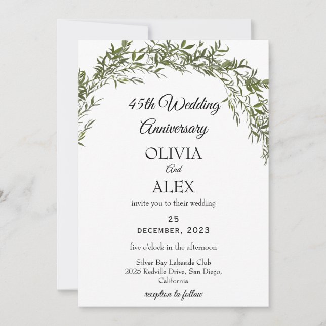 Convites Aniversário do Casamento Clássico de Greenerescênc (Frente)