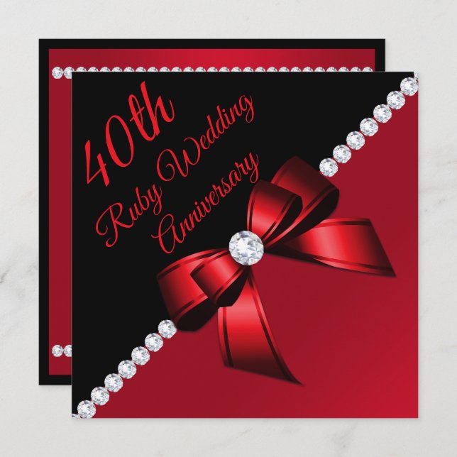 Convites Aniversário do Casamento Ruby Ruby (Frente/Verso)