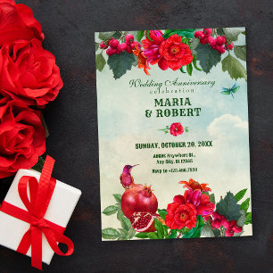 Convites Aniversário do Casamento vintage Retro das Flores